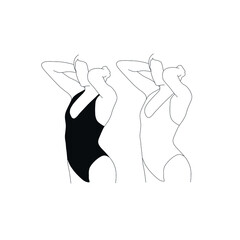 Sensual Linear Minimalistic Female Figure In Underwear. Abstract Vector Illustration Of The Woman Body. Design Idea For Tattoo, Card, Poster, Logo. Trendy Drawing For Underwear Magazine And Promotion

