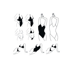 Fototapeta na wymiar Sensual Linear Minimalistic Female Figure In Underwear. Abstract Vector Illustration Of The Woman Body. Design Idea For Tattoo, Card, Poster, Logo. Trendy Drawing For Underwear Magazine And Promotion 