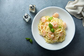 Traditional homemade pasta with shrimps