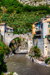 Bridge Crossing the River Var and Leading to the Entrance of the Medieval City of Entrevaux, Provence