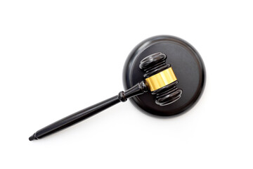 Classic Judge gavel isolated on white, top view