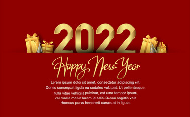 happy new year 2022 golden number with party element isolated on red background