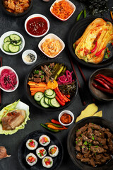 Assortment of Korean traditional dishes. .