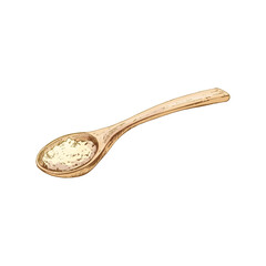 Wooden spoon with crushed piece salt. Vintage vector hatching