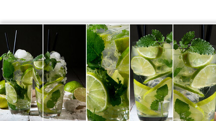 Collage made of Fresh made freshly made mojito cocktail.