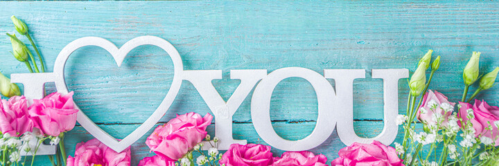 Inscription I Love You with flowers