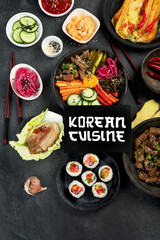 Assortment of Korean traditional dishes. .