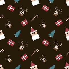 Christmas repeat pattern created with sharp corner Christmas objects, seamless pattern.
