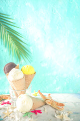 Ice cream on tropical sand background