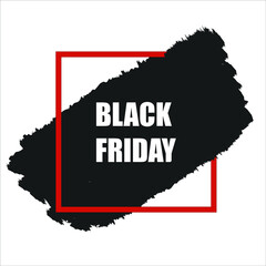 Black Friday Banner Sale and Promotion Design with rush stroke black ink and red frame Isolated vector
