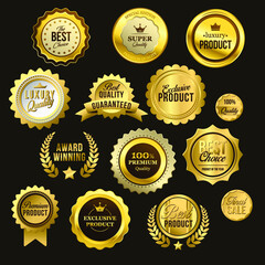 Sales and Promotional Batches Premium Quality Best Choice Golden Labels Flat Vector