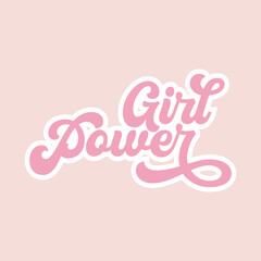 Girl Power quote vector illustration. Retro font girly inscription clipart. Pink girlish inspirational sticker design.