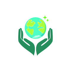 Save the Planet Two Hands Protecting Globe Go Green Concept Vector