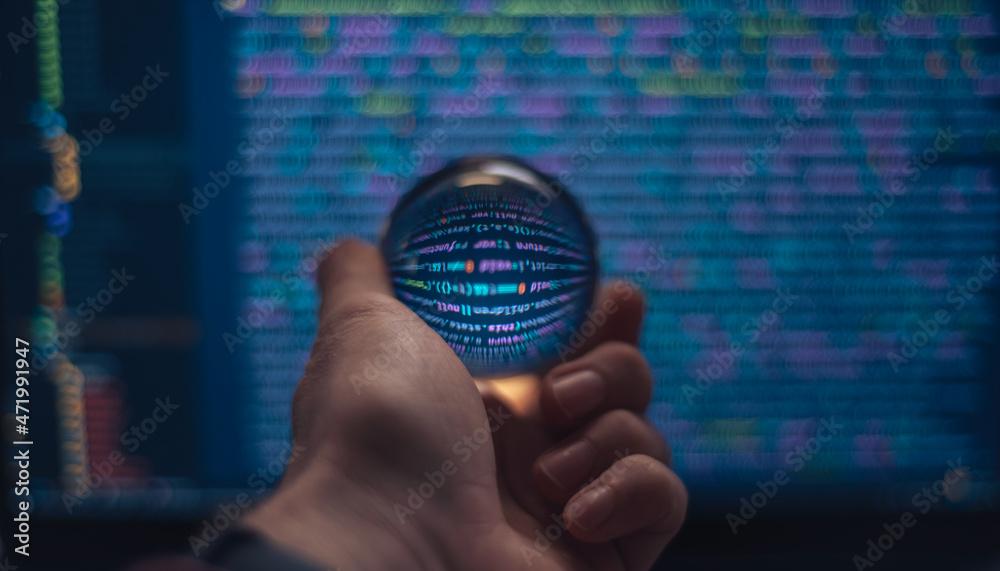 Leinwandbilder Software developer code. Abstract computer script code. Code in a glass ball.