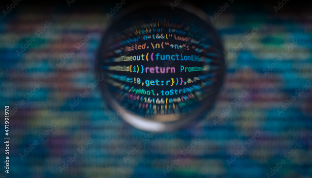 Leinwandbilder Software developer code. Abstract computer script code. Code in a glass ball.