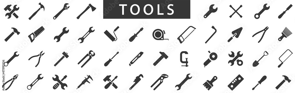 Poster tools icons set. instruments signs collection. tool simple icon. instrument icon. vector illustratio