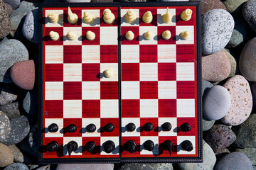 White and black pieces are placed on the chessboard, white made the first move.