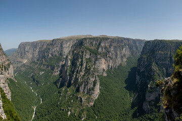 Daytime view of Vikos Gorge from the Oxya Viewpoint in the park national of Vikos-Aoos in northern...