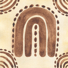 Abstract Boho Tile Clipart, Watercolor hand drawn Ethnic illustration, Bohemian clipart, Geometric Shapes, Contemporary Art, Rainbows tile