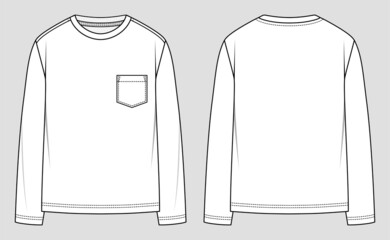 Oversized long sleeve shirt. T-shirt round neck. Fashion sketch. Flat technical drawing. Vector illustration.