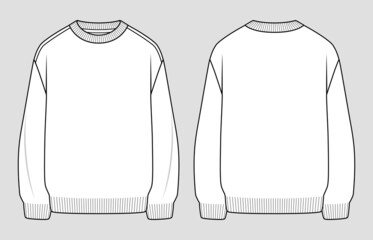 Oversized sweater. Unisex jumper. Vector technical sketch. Mockup template.