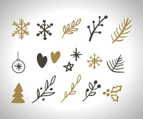 Obraz premium Set of hand drawn Christmas elements with Santa Claus. EPS 10. No transparency. No gradients.