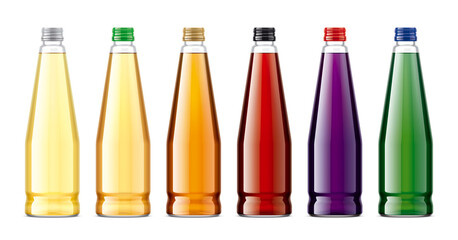 Set of Glass Bottles with transparent Juice. Version with a screw-on metal cap. 