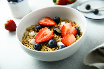 Homemade granola with berries and coconut