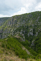 Daytime view of Vikos Gorge from the Oxya Viewpoint in the park national of Vikos-Aoos in northern Greece