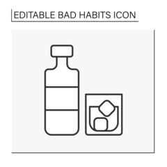 Drinking line icon. Unhealthy addiction. Drinking alcohol. Whiskey with ice on glass. Narcotic.Bad habits concept. Isolated vector illustration. Editable stroke