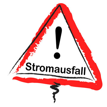 Warnschild und Stromausfall auf weissem Hintergrund