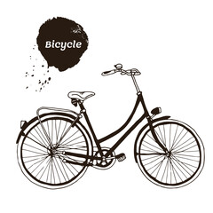 Bicycle vector illustration, hand drawn sketch isolated on white background
