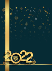 Naklejka premium happy new year 2022 golden number with party element isolated on dark background