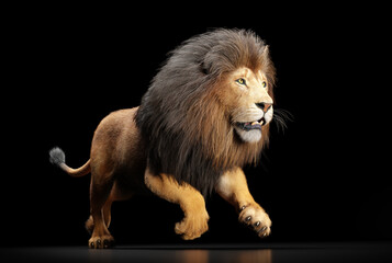 Lion running on black