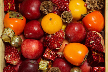 Christmas fruit box photo, warm still life photo
