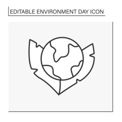 Ecology line icon. Caring for the planet. Greening environment. Care and protection.Eco awareness.. Environment day concept. Isolated vector illustration. Editable stroke