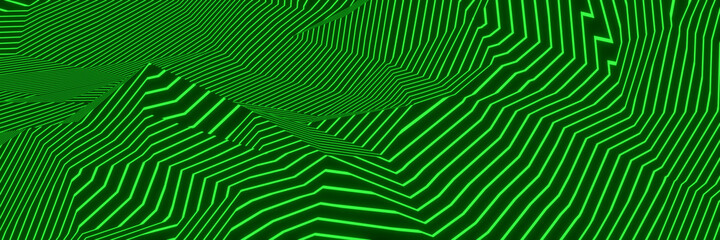 3D illustration. Green topographic lines. Abstract mountain.