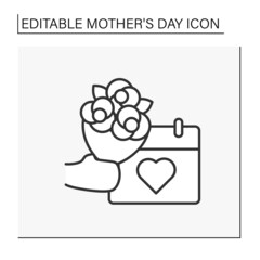 Presents line icon. Surprises for holiday. Flowers in honor of my mother. Special family day. Mother day concept. Isolated vector illustration. Editable stroke