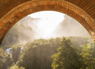 Marmore Falls (Cascata delle Marmore) seen from an arched balcony, Umbria, Italy