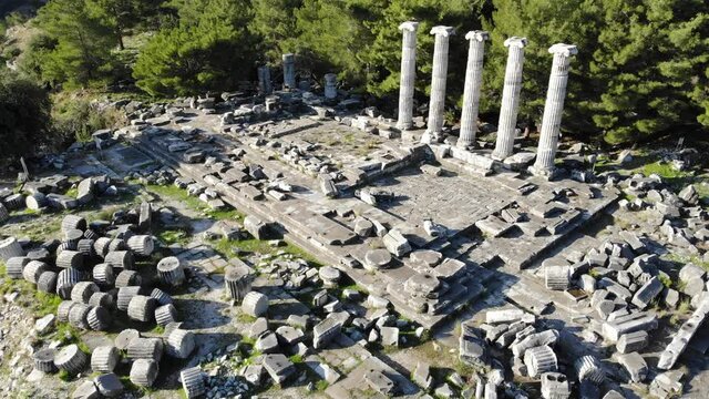 Top view of the temple of Athena Polias in the ancient Priene. Turkey