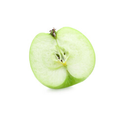 one green cut apple isolated on white background clipping path