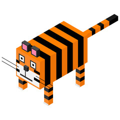 A kind and funny tiger isometry. Vector illustration on a white background.