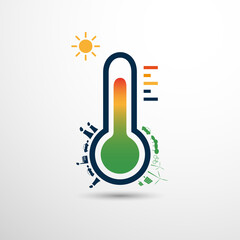 Global Warming, Climate Change, Ecological Problems and Solutions - Green Energy vs Highly Polluting Obsolete Power Generation - Flat Vector Design Concept with Thermometer