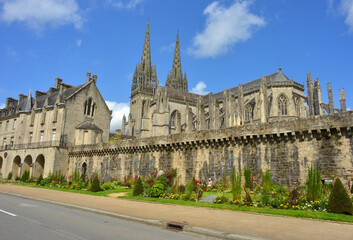 Quimper, Finistere, France, architecture of the Breton Country Museum and view to the cathedral...