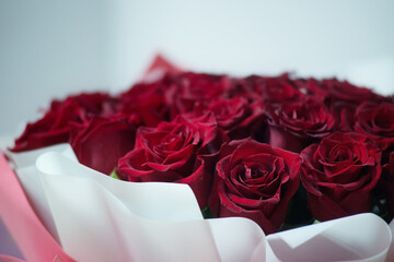 Bouquet of red roses, close-up.