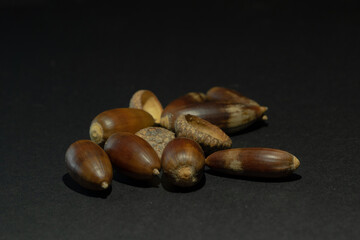 black background with autumn nuts