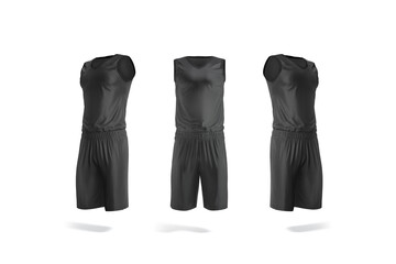 Blank black basketball uniform mock up, front and side view