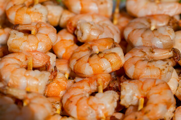 Grilled sezhie shrimp on skewers