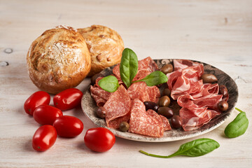 Cold cuts of ham and salami