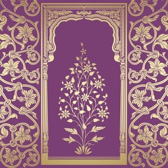 wedding card design, paisley floral pattern , India	